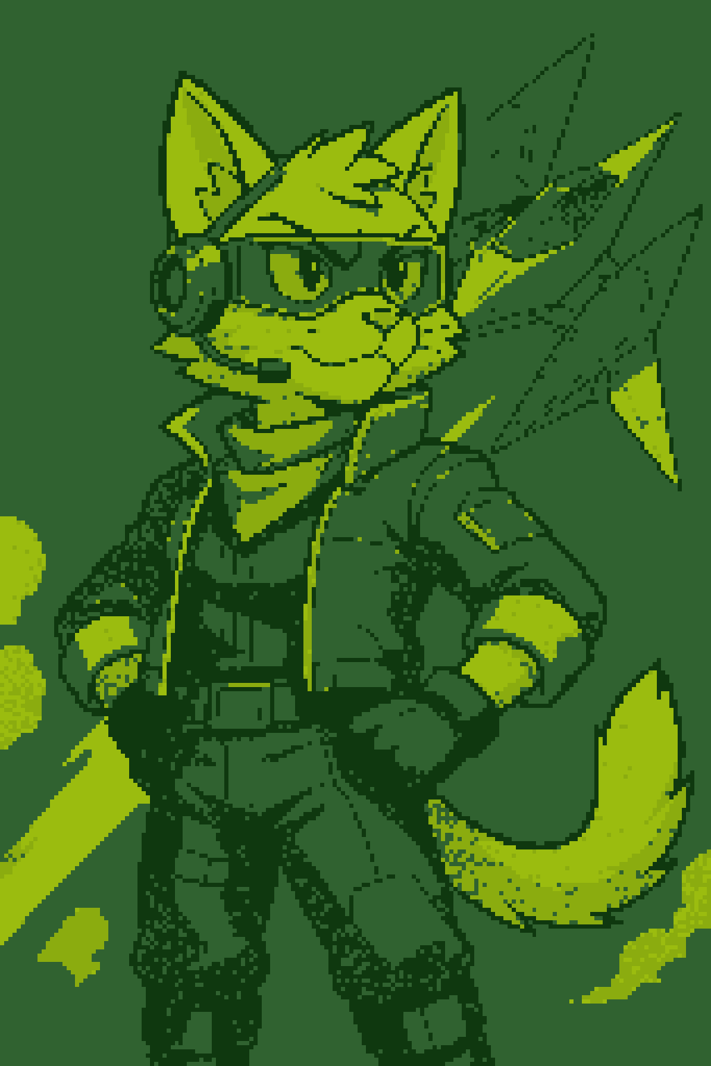 Pixelated cat with Game Boy green palette